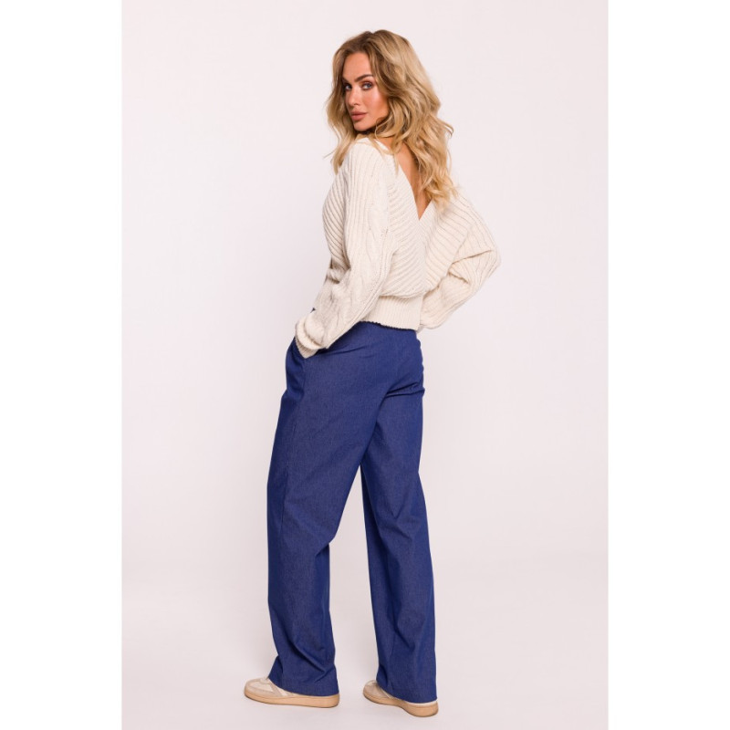 M809 Krótki sweterek z kopertowym dekoltem - kość słoniowa