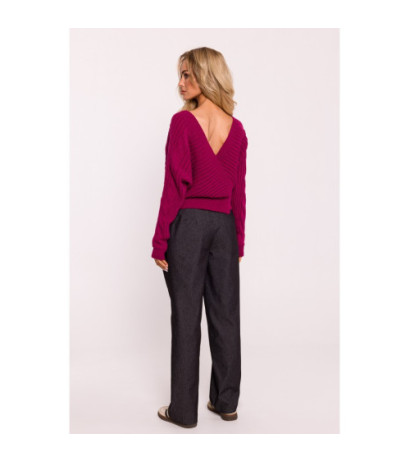 M809 Krótki sweterek z kopertowym dekoltem - różowy