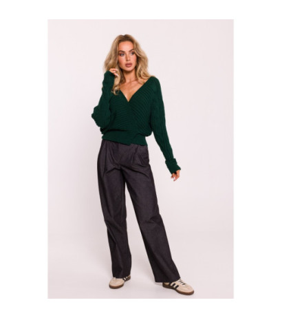 M809 Krótki sweterek z kopertowym dekoltem - zielony