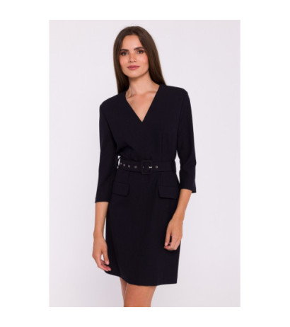 S369 Krótka sukienka z paskiem - czarna