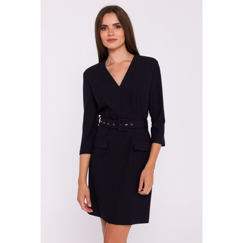 S369 Krótka sukienka z paskiem - czarna