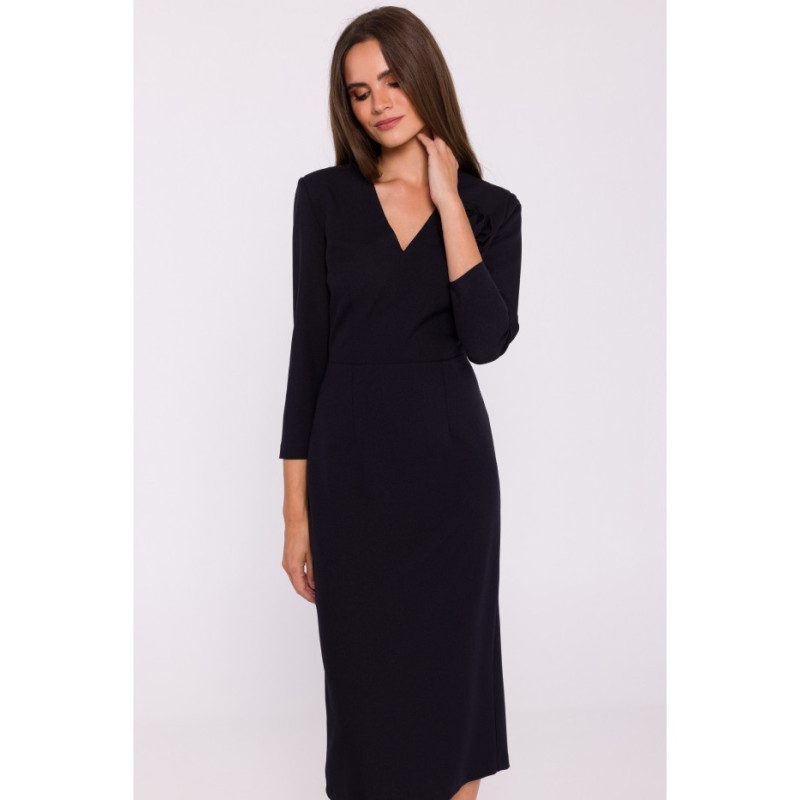 S372 Sukienka midi z kwiatkiem - czarna