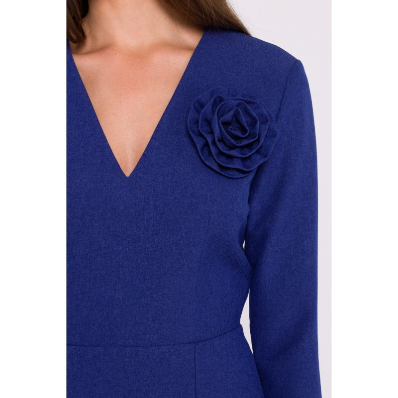 S372 Sukienka midi z kwiatkiem - niebieska