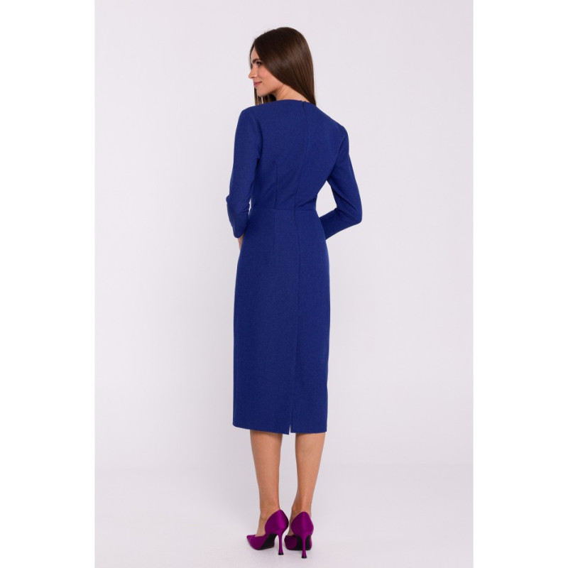 S372 Sukienka midi z kwiatkiem - niebieska