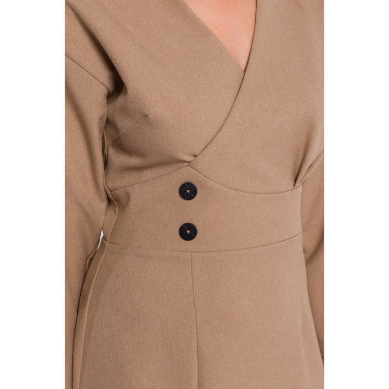 S374 Sukienka z podkreśloną talią i ozdobnymi guzikami - beżowa