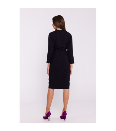 S374 Sukienka z podkreśloną talią i ozdobnymi guzikami - czarna