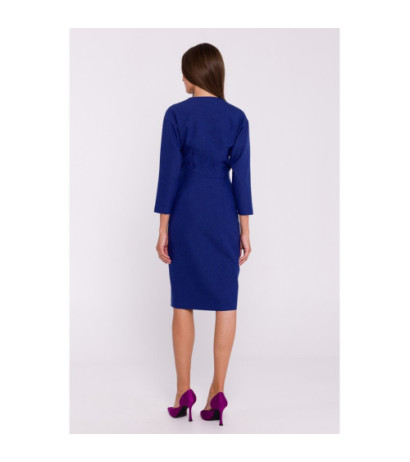 S374 Sukienka z podkreśloną talią i ozdobnymi guzikami - niebieska