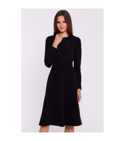 S378 Sukienka z długimi rękawami i paskiem - czarna