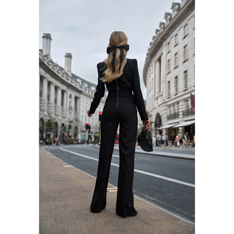 M811 Kombinezon ze zdobieniem w pasie - czarny