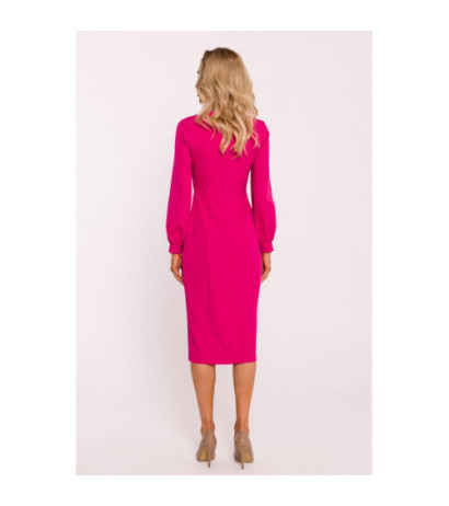 M812 Gładka sukienka z wysokim wycięciem na nogę - fuksja