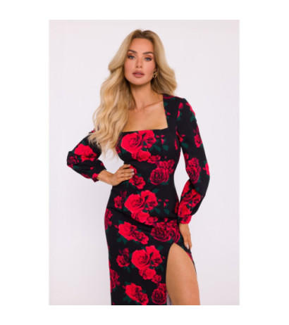 M813 Sukienka z wysokim wycięciem na nogę we wzór - model 1