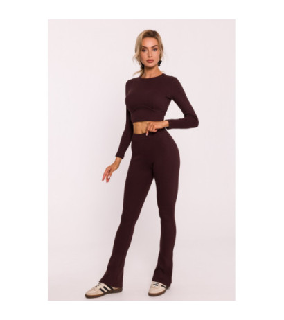 M816 Prążkowane legginsy z rozcięciami - brązowe