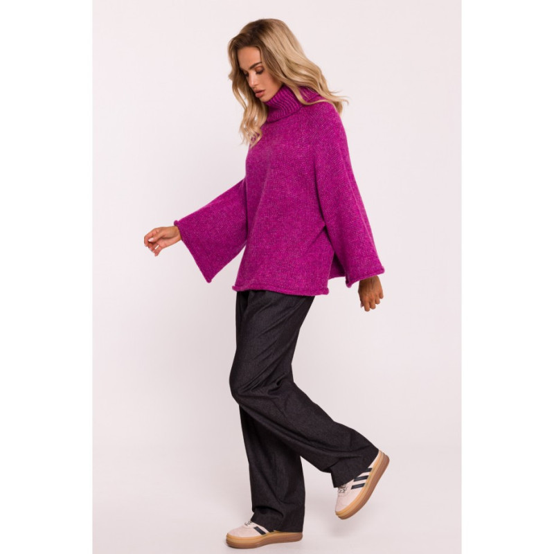 M822 Sweter z golfem i szerokimi rękawami - amarantowy
