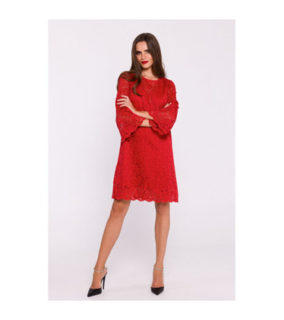 S380 Koronkowa sukienka trapez - czerwona