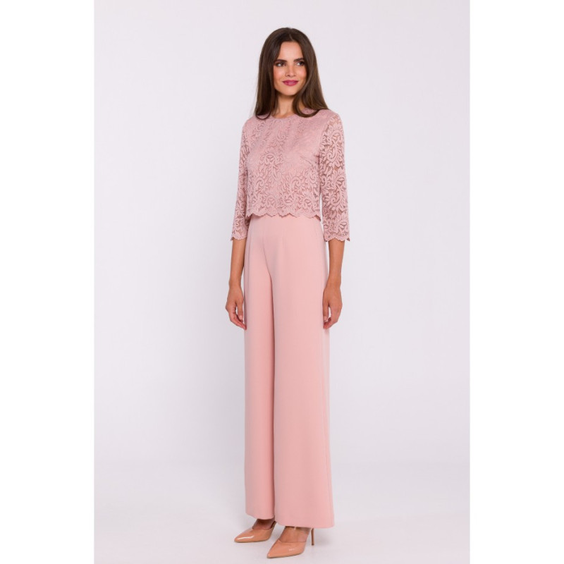 S381 Kombinezon z koronkową górą - pudrowy