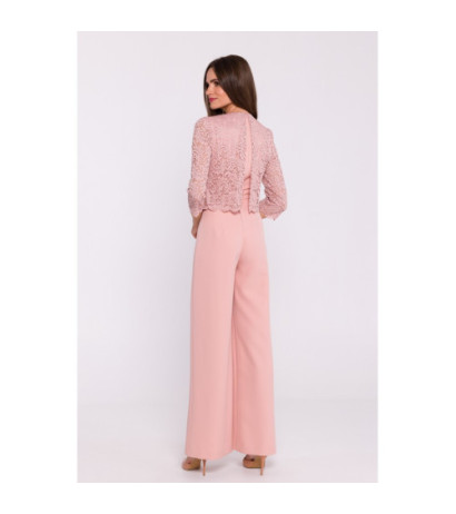 S381 Kombinezon z koronkową górą - pudrowy