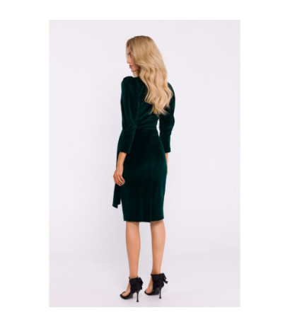 M829 Welurowa sukienka wieczorowa z szarfą - zielona