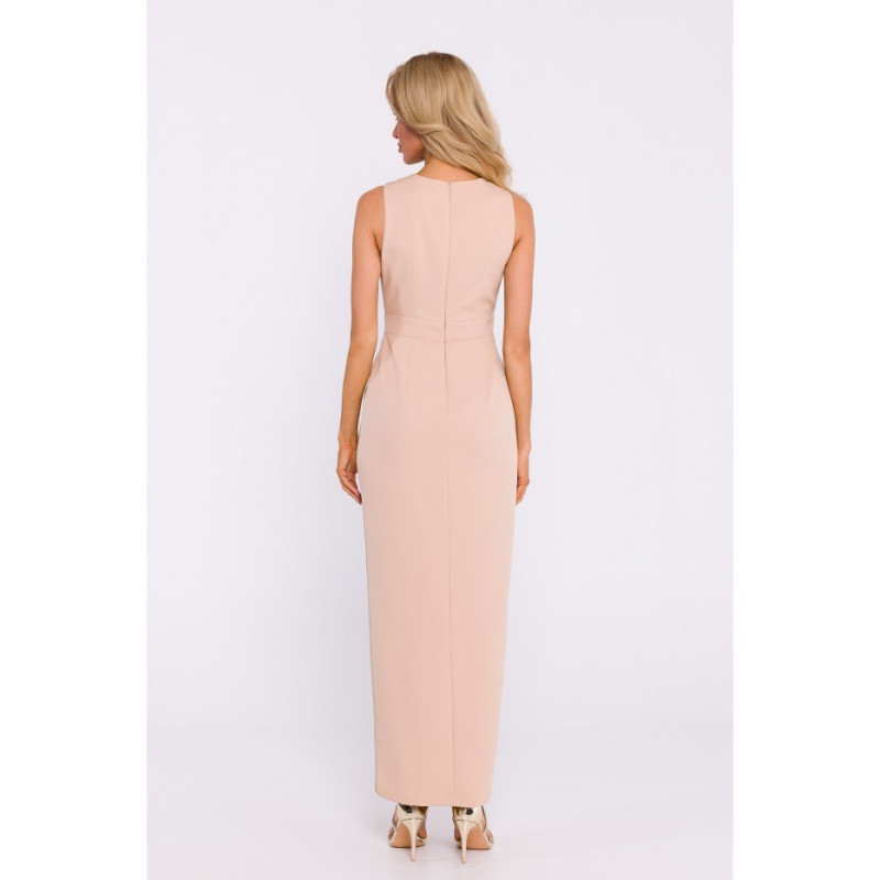 M835 Sukienka z łączonych materiałów - beżowa