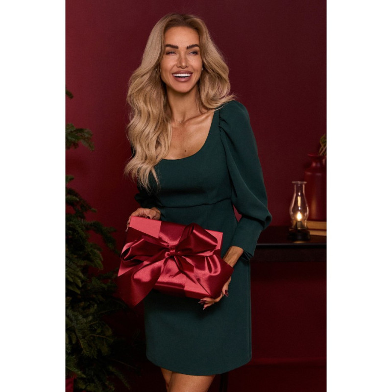 M836 Sukienka mini z głębokim dekoltem - butelkowa zieleń