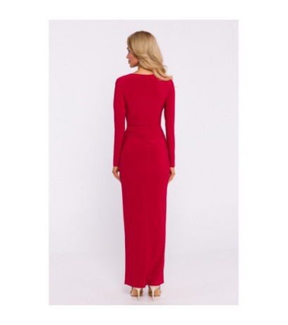 M840 Suknia z elastycznej dzianiny z przeplotem - czerwona