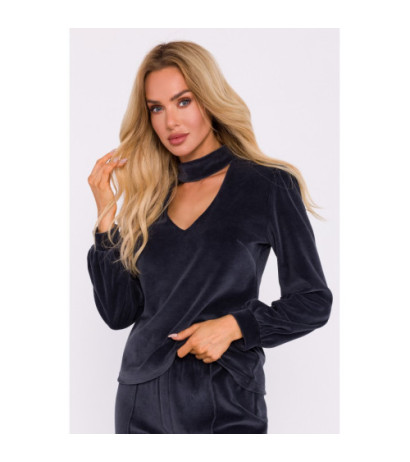 M831 Welurowa bluzka z dekoltem typu halter neck - grafitowa