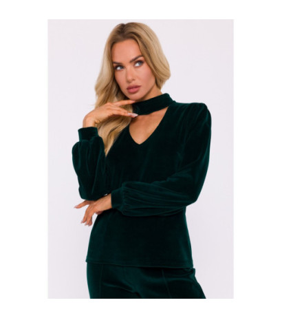 M831 Welurowa bluzka z dekoltem typu halter neck - zielona
