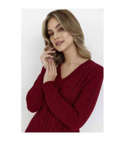 M713 Sukienka ze splotem warkoczowym na przodzie - bordowa