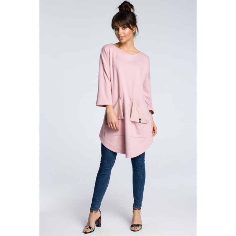 B064 Sukienka z wykładanymi kieszeniami - pudrowa