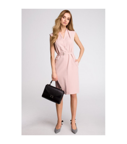 S102 Sukienka szmizjerka bez rękawów - pudrowa