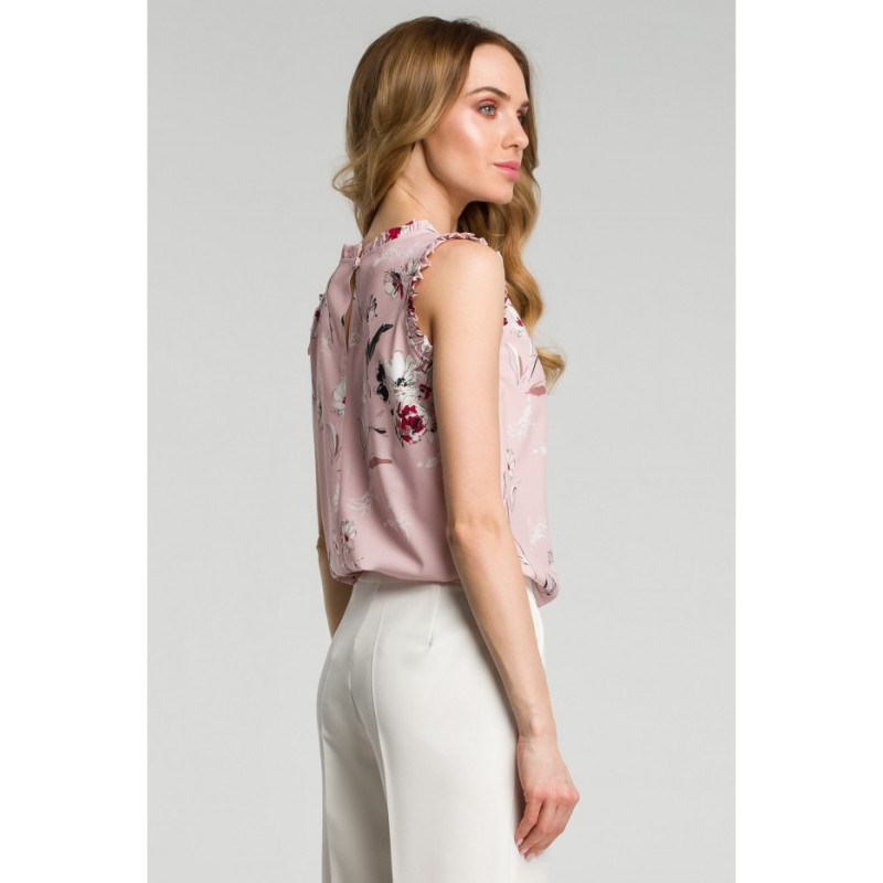 M384 Bluzka z falbankami - pudrowa