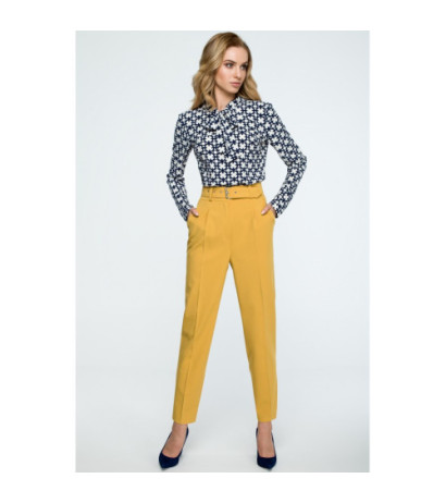 S124 Spodnie z wysokim stanem i paskiem - żółte