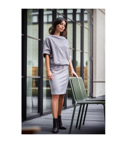 B097 Dopasowana sukienka z górą kimono - szara