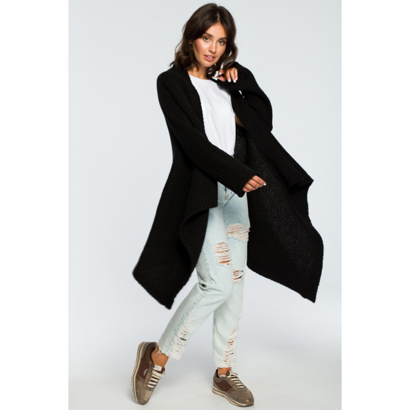 BK017 Kardigan z drapowaniem z przodu - czarny