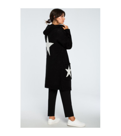 BK013 Niezapinany kardigan w gwiazdy - czarny