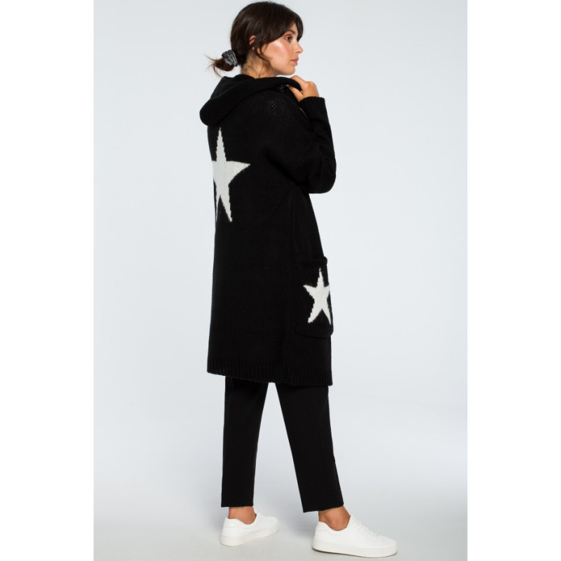BK013 Niezapinany kardigan w gwiazdy - czarny