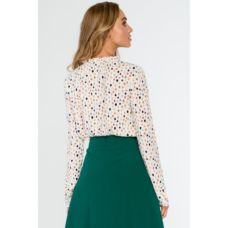 S134 Wiązana bluzka z długim rękawem - ecru