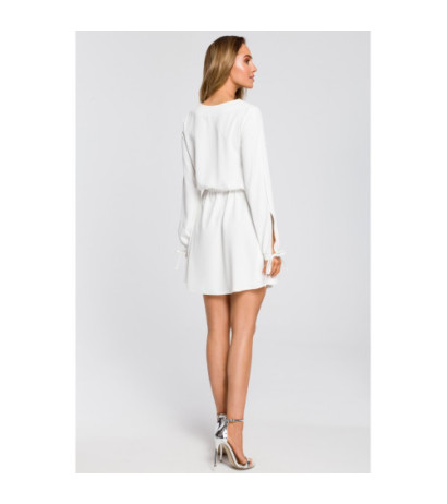 M426 Odcinana sukienka z długim rękawem - ecru