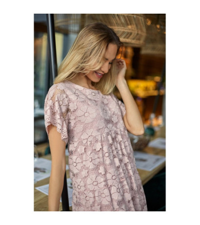 M430 Zwiewna koronkowa sukienka - różowa