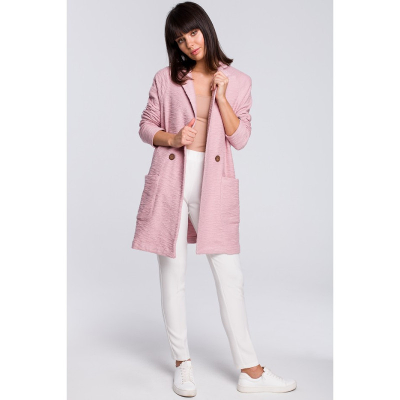 B099 Płaszcz na jeden guzik - pudrowy