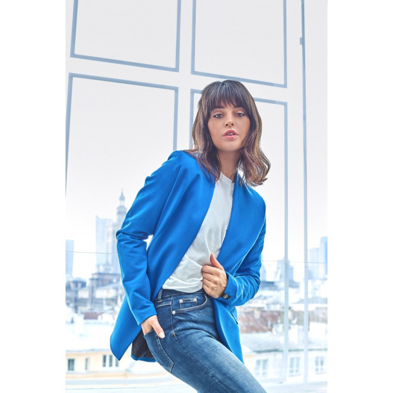 B103 Żakiet dzianinowy plus size bez zapięcia - chabrowy