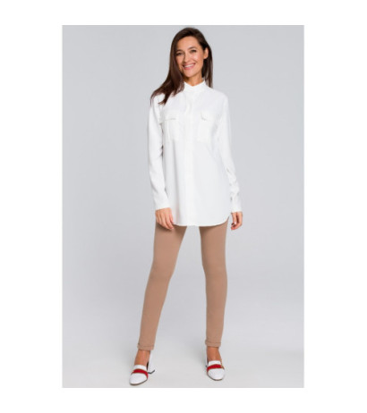 S144 Luźna bluzka koszulowa - ecru