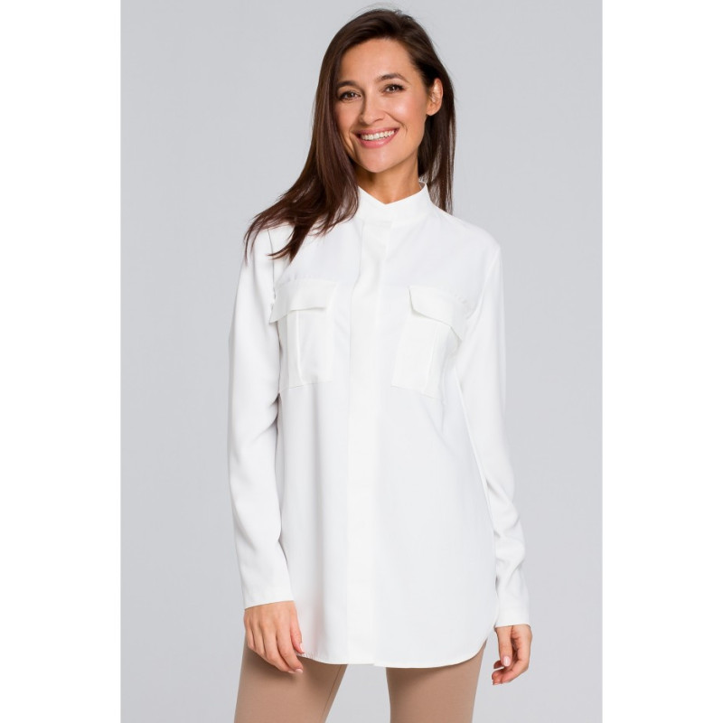 S144 Luźna bluzka koszulowa - ecru