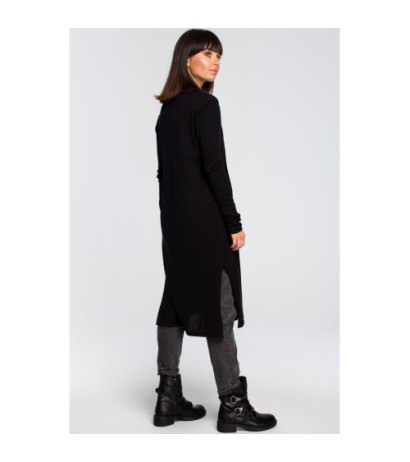 BK022 Długi kardigan z podwójnym kołnierzem - czarny