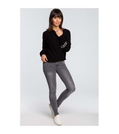BK024 Sweter z szerokimi rękawami i lampasem - czarny
