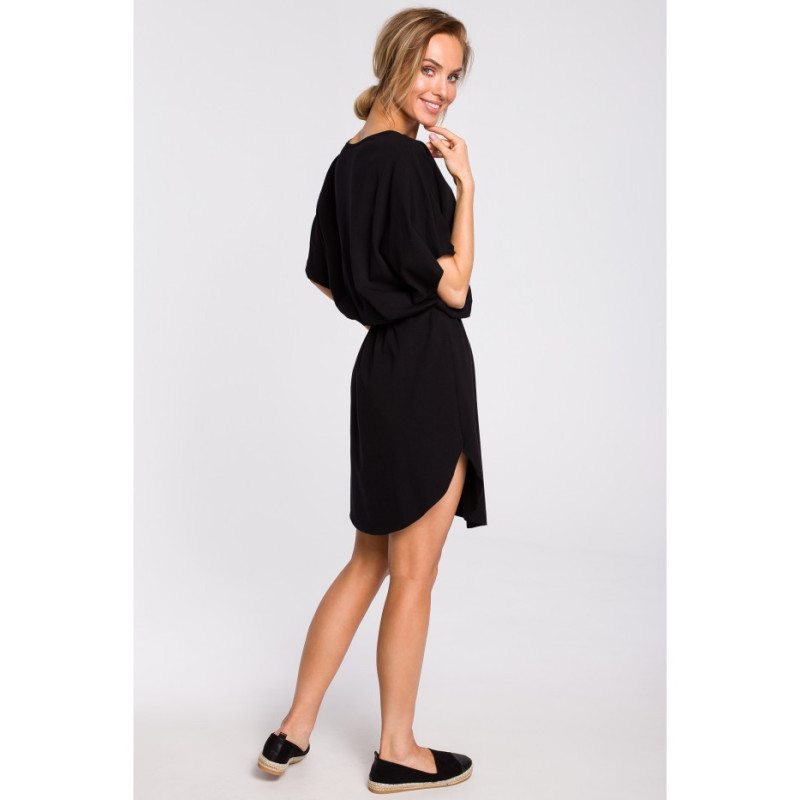 M433 Bawełniana sukienka mini z paskiem - czarna