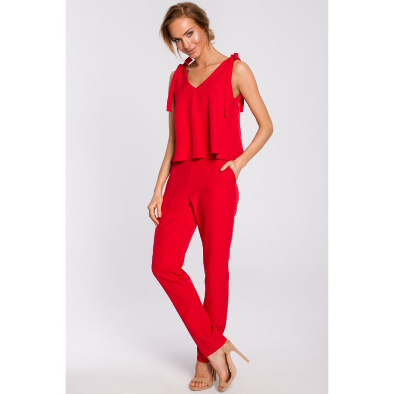 M437 Kombinezon z wiązaniem na ramionach - czerwony