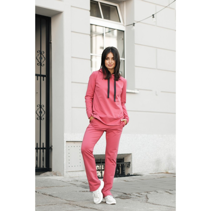 B124 Spodnie z rozporkami po bokach - koralowe