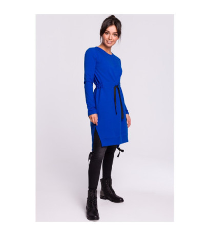 B133 Sukienka z rozcięciami na bokach - chabrowa