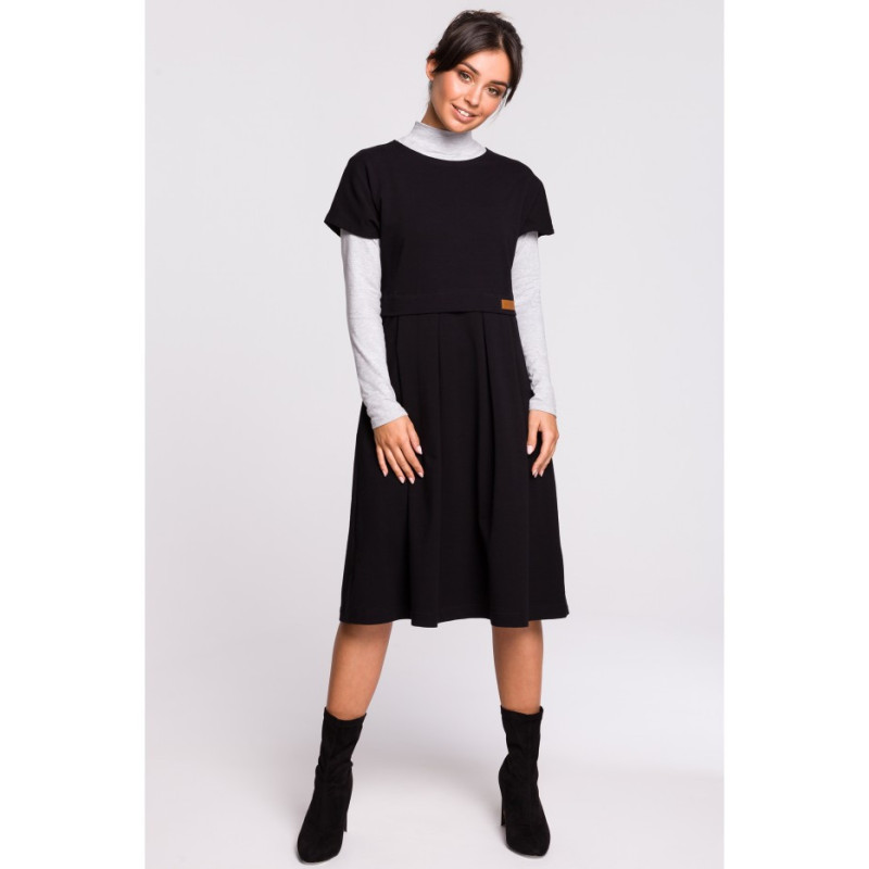 B134 Sukienka midi warstwowa - czarna