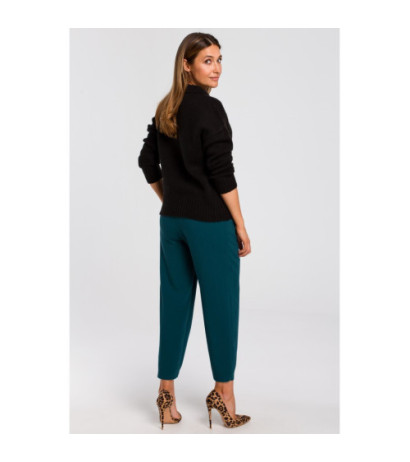 S185 Krótki sweter o luźnym splocie - czarny